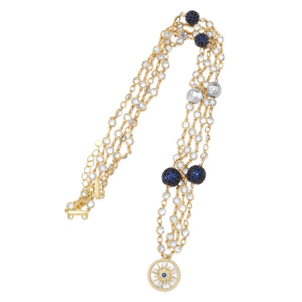 24K Yellow Gold Plated Cristal Chain With Blue Beaded/Silver Balls and White Pearl North Star Charm Necklace - Image 2