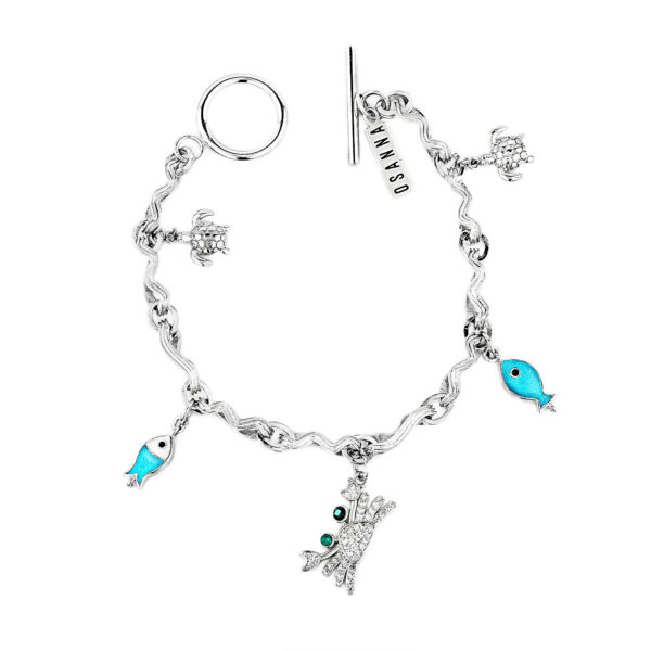 Silver Charm Bracelet Wave Links with 5 Sea Characters