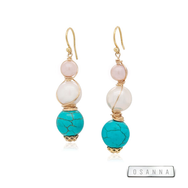 18KY Gold Filled Pearl/Turquoise Earrings