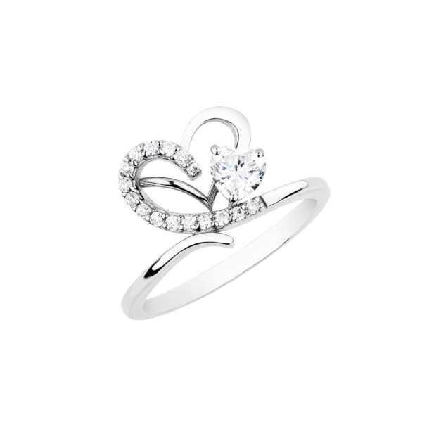 14K White Gold Diamond/Moissanite Heart Center Ring